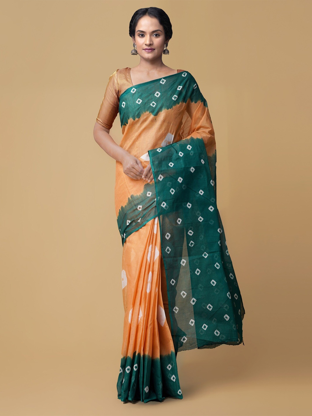 

Unnati Silks Bandhani Print Pure Cotton Kota Saree, Orange