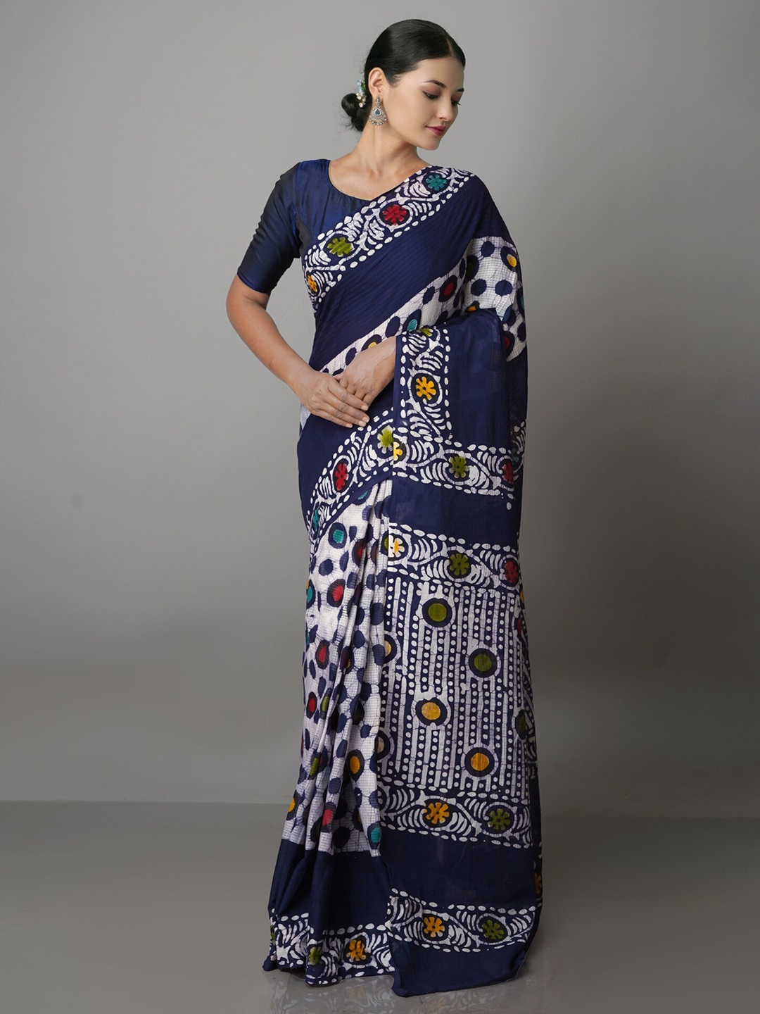 

Unnati Silks Batik Pure Cotton Kota Saree, White