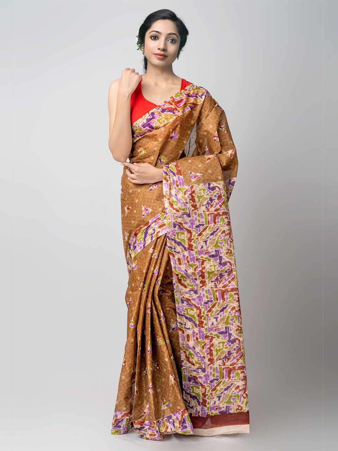 

Unnati Silks Abstract Block Print Pure Cotton Saree, Brown