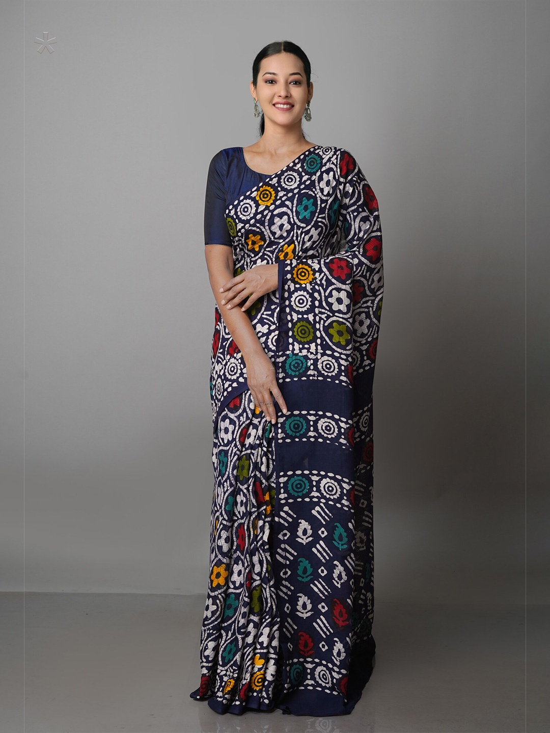 

Unnati Silks Batik Pure Cotton Kota Saree, Navy blue