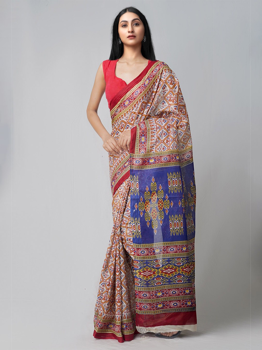 

Unnati Silks Ethnic Motifs Block Print Pure Cotton Saree, Maroon