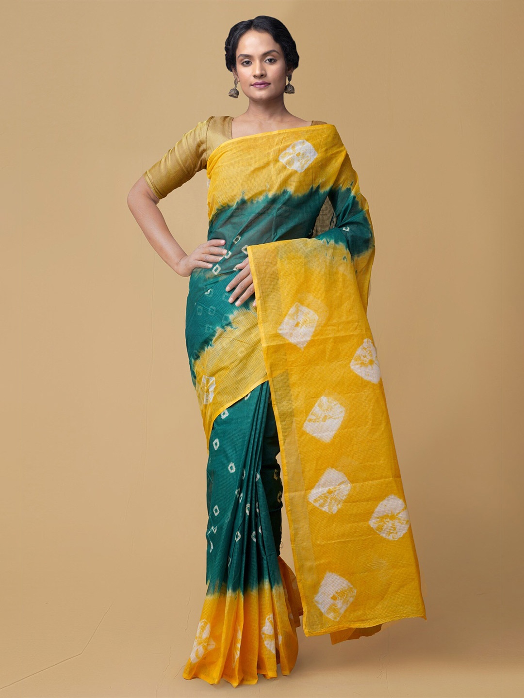 

Unnati Silks Bandhani Pure Cotton Kota Saree, Green