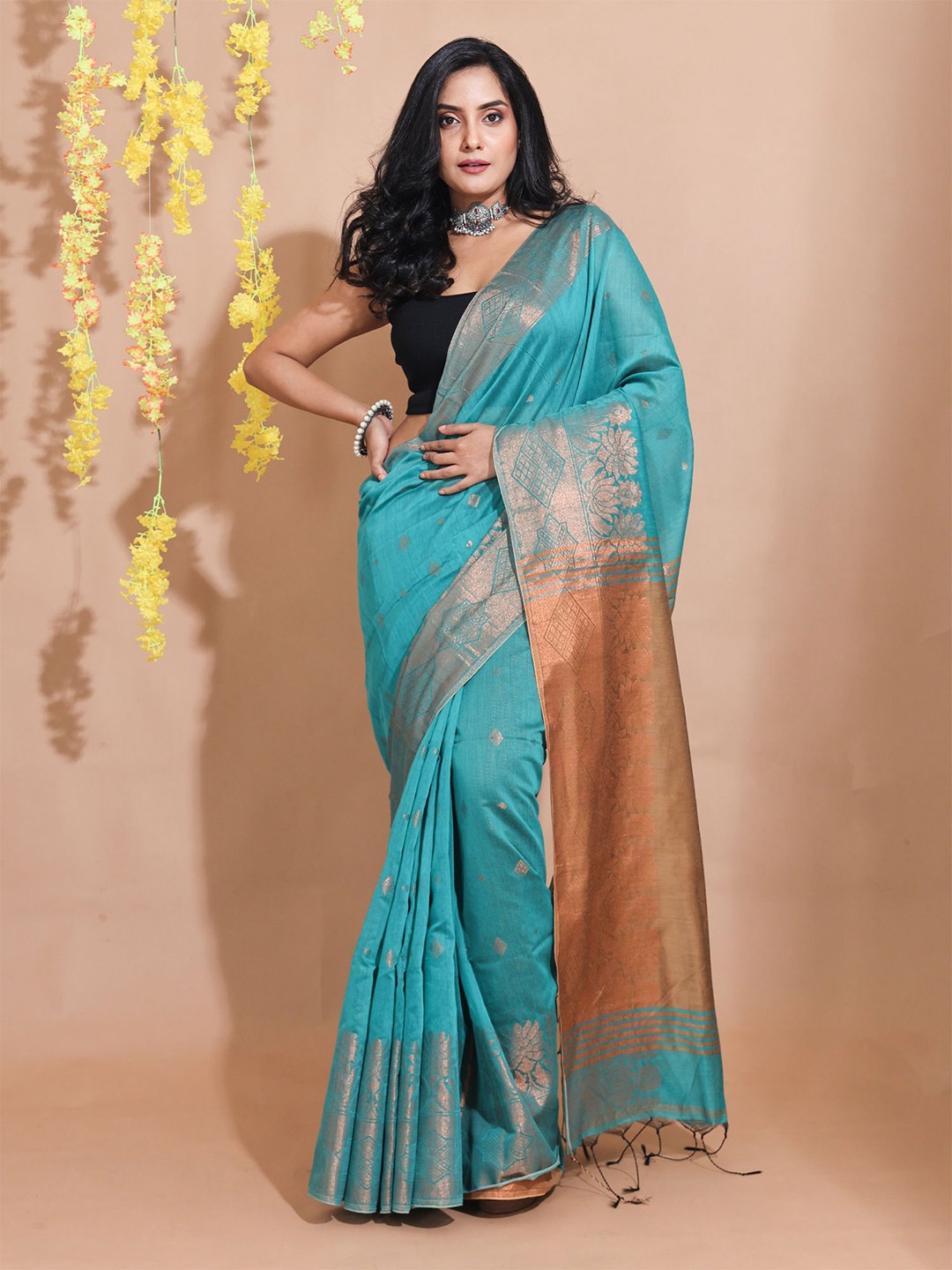 

Charukriti Ethnic Motifs Zari Saree, Teal