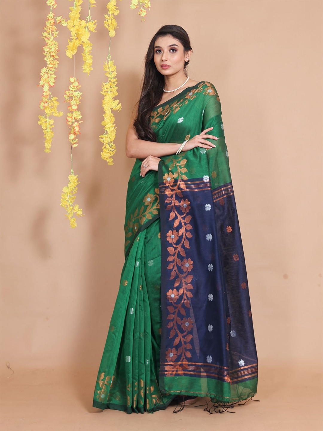 

Charukriti Blue Woven Design Zari Saree, Green