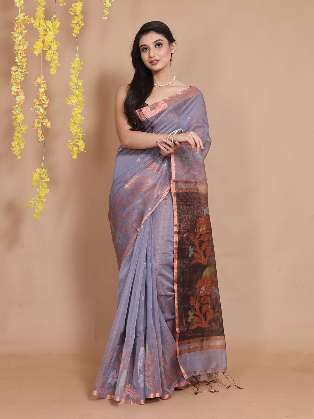 

Charukriti Woven Design Tissue Saree, Grey