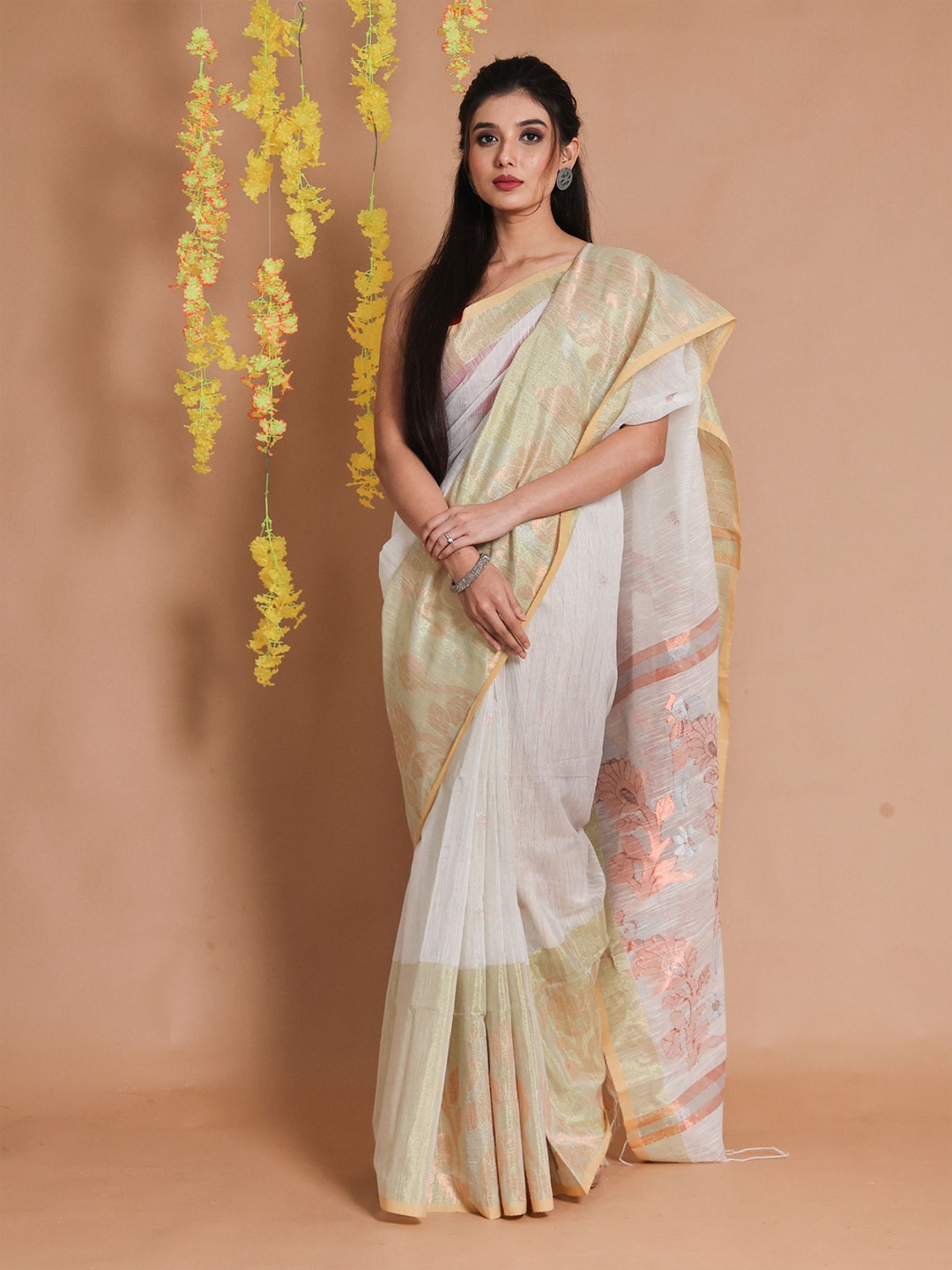 

Charukriti Woven Design Pure Cotton Saree, White