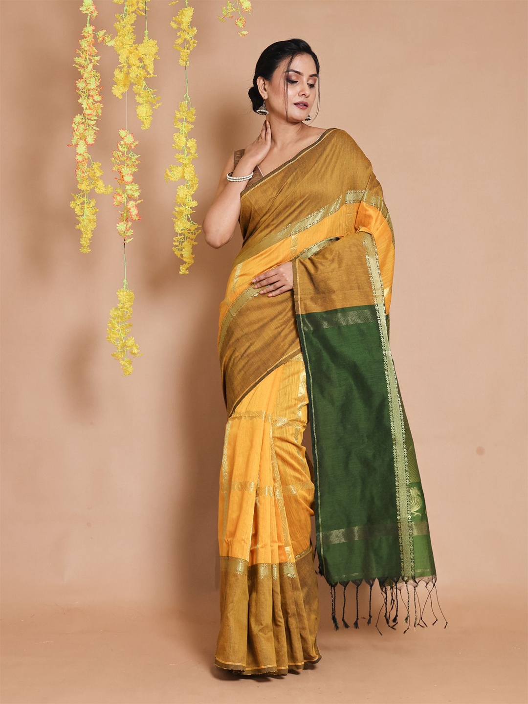 

Charukriti Woven Design Zari Saree, Mustard