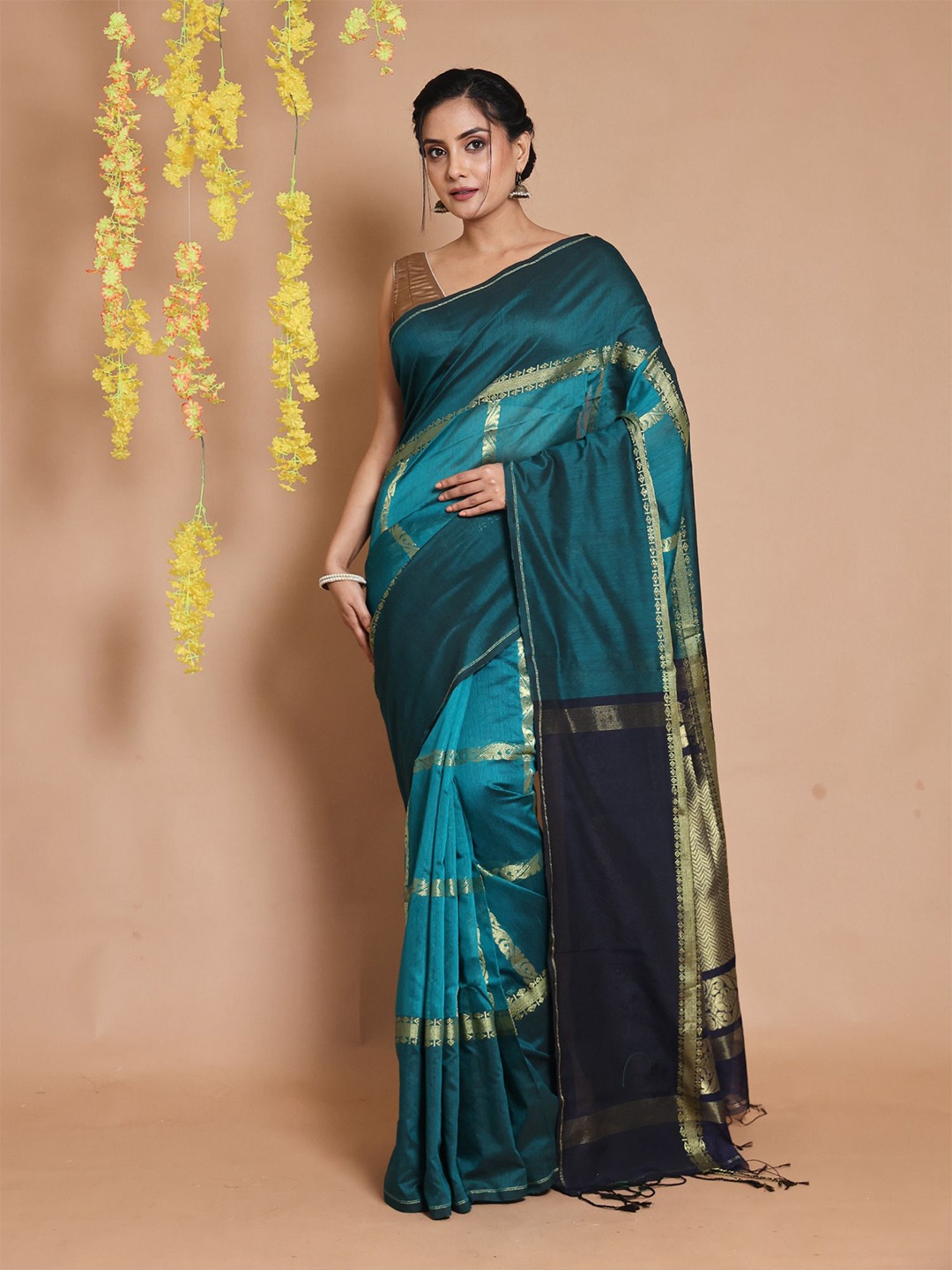 

Charukriti Woven Design Zari Saree, Teal