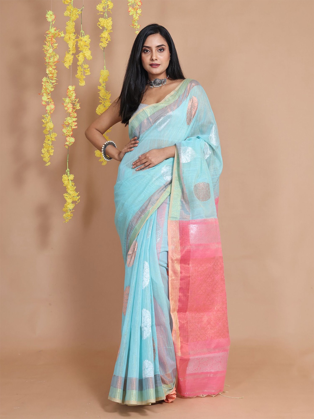 

Charukriti Woven Design Zari Tissue Saree, Blue