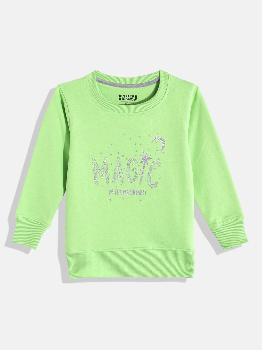 

HERE&NOW Girls Typography Printed Sweatshirt, Green