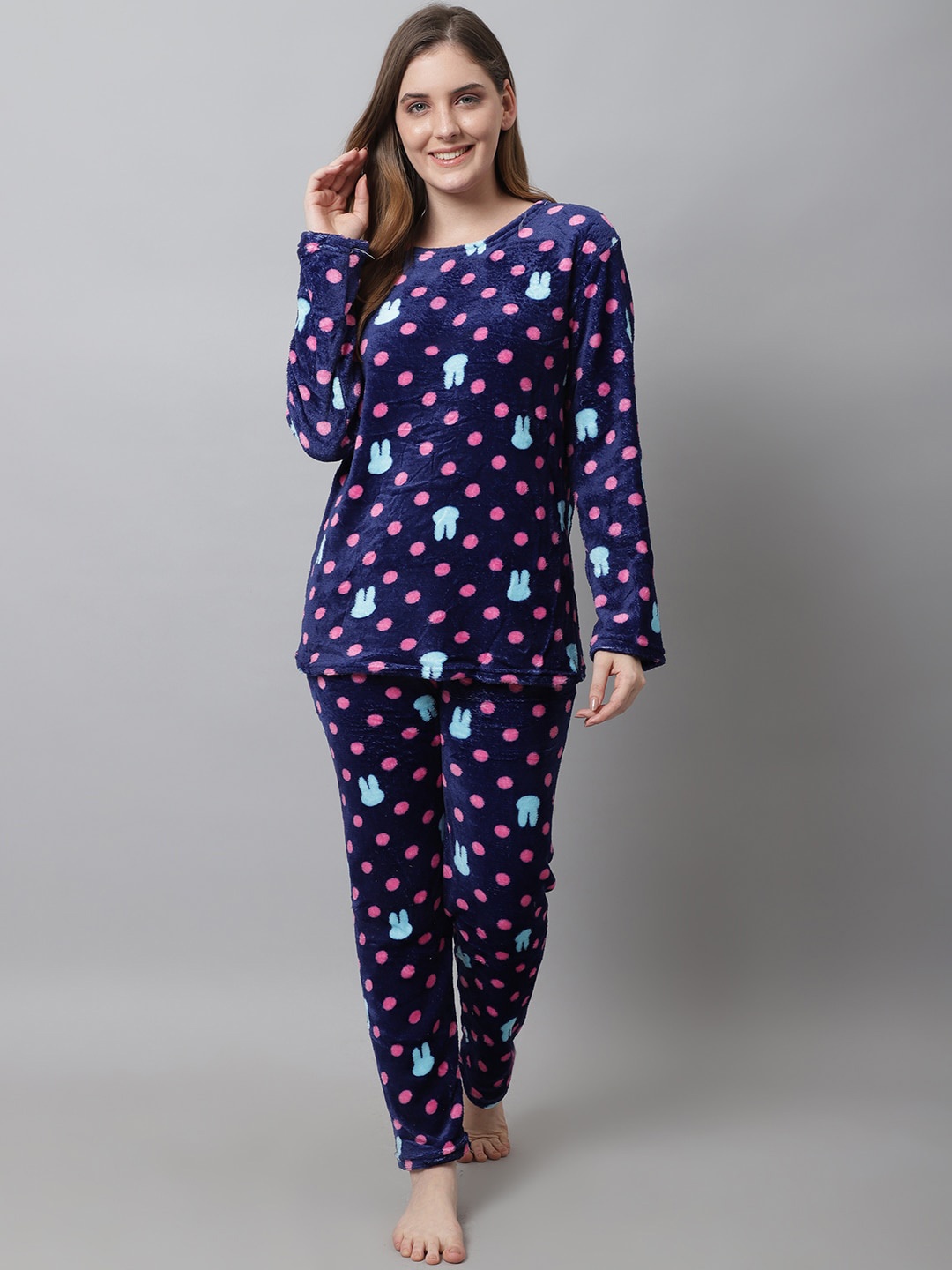 

TAG 7 Women Printed Fur Night suit NS125, Navy blue