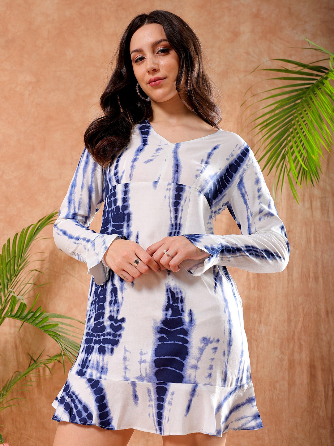 

Freehand by The Indian Garage Co Navy Blue White Dyed A-Line Mini Dress