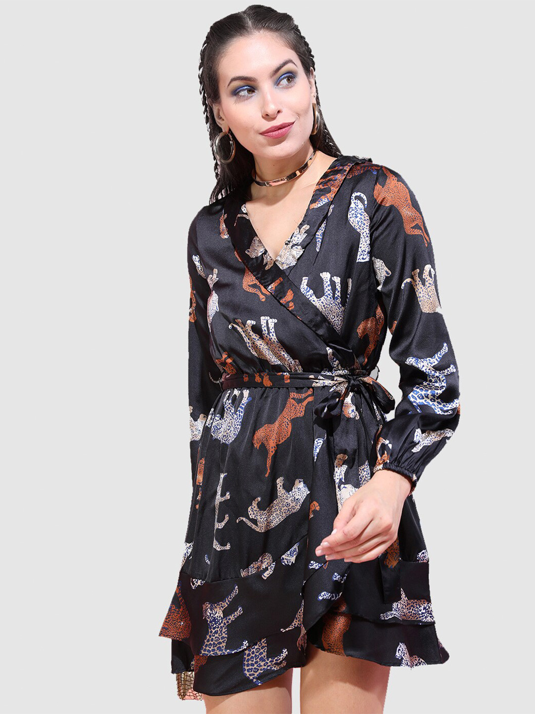 

Freehand by The Indian Garage Co Conversational Printed Wrap Dress, Black