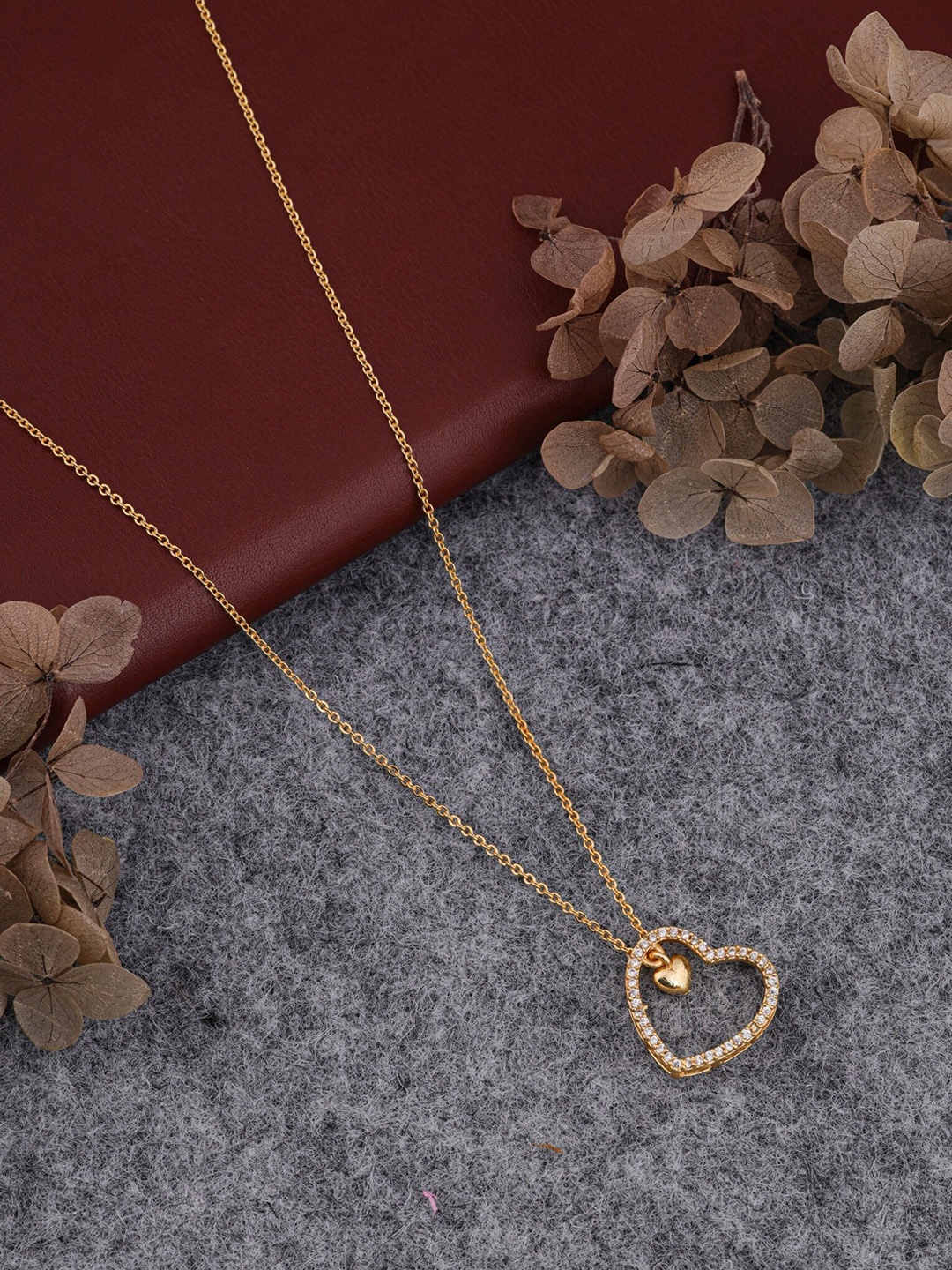 

Brado Jewellery Gold-Plated AD-Studded Heart-Shaped Pendant With Chain