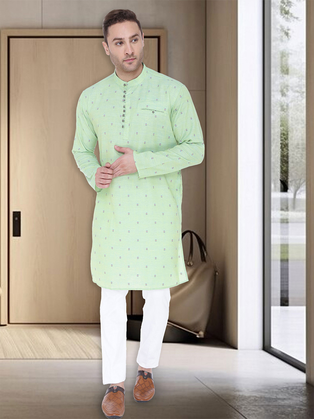 

Kuons Avenue Woven Design Kurta, Green