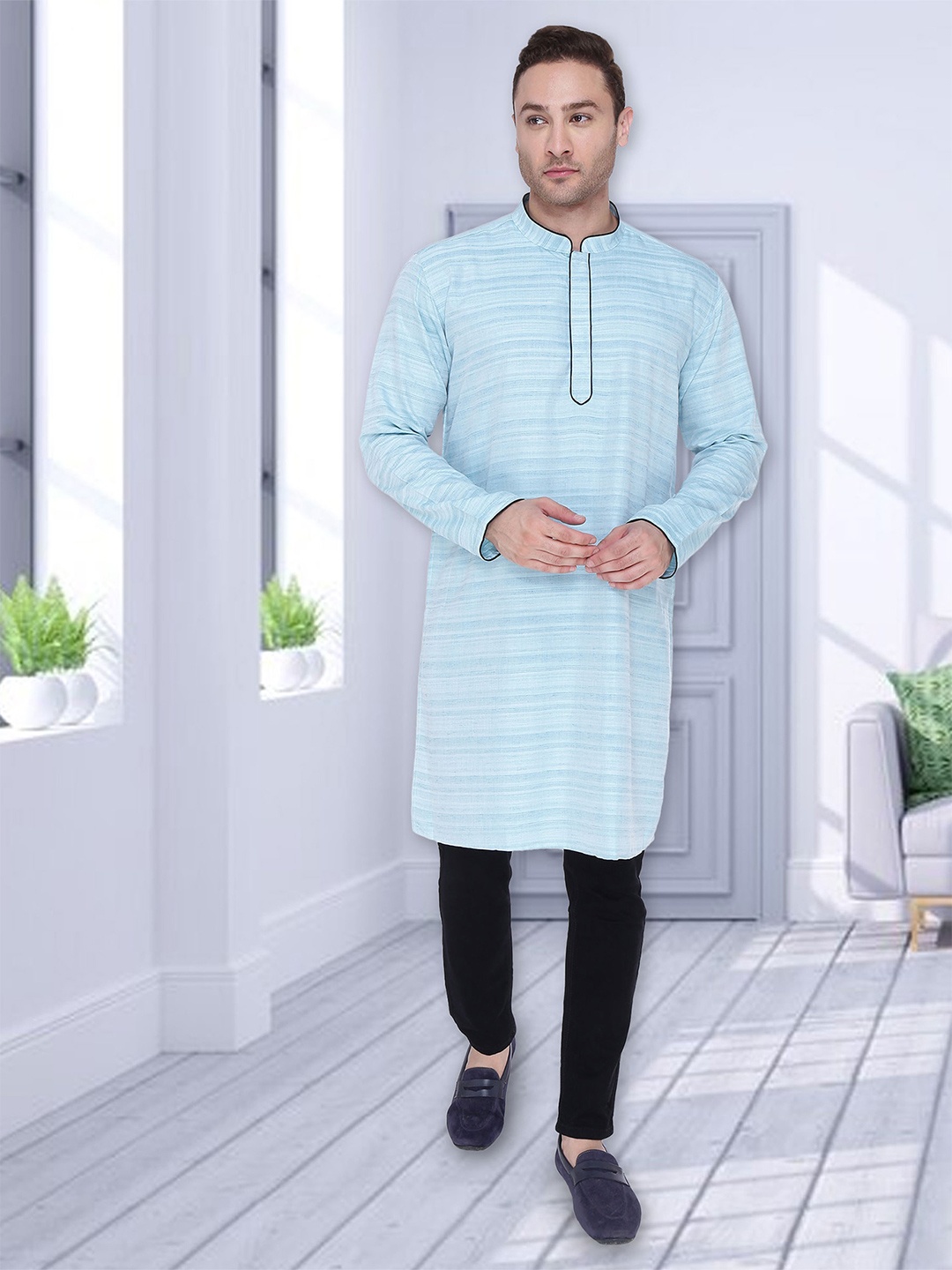 

Kuons Avenue Men Mandarin Collar Kurta, Blue