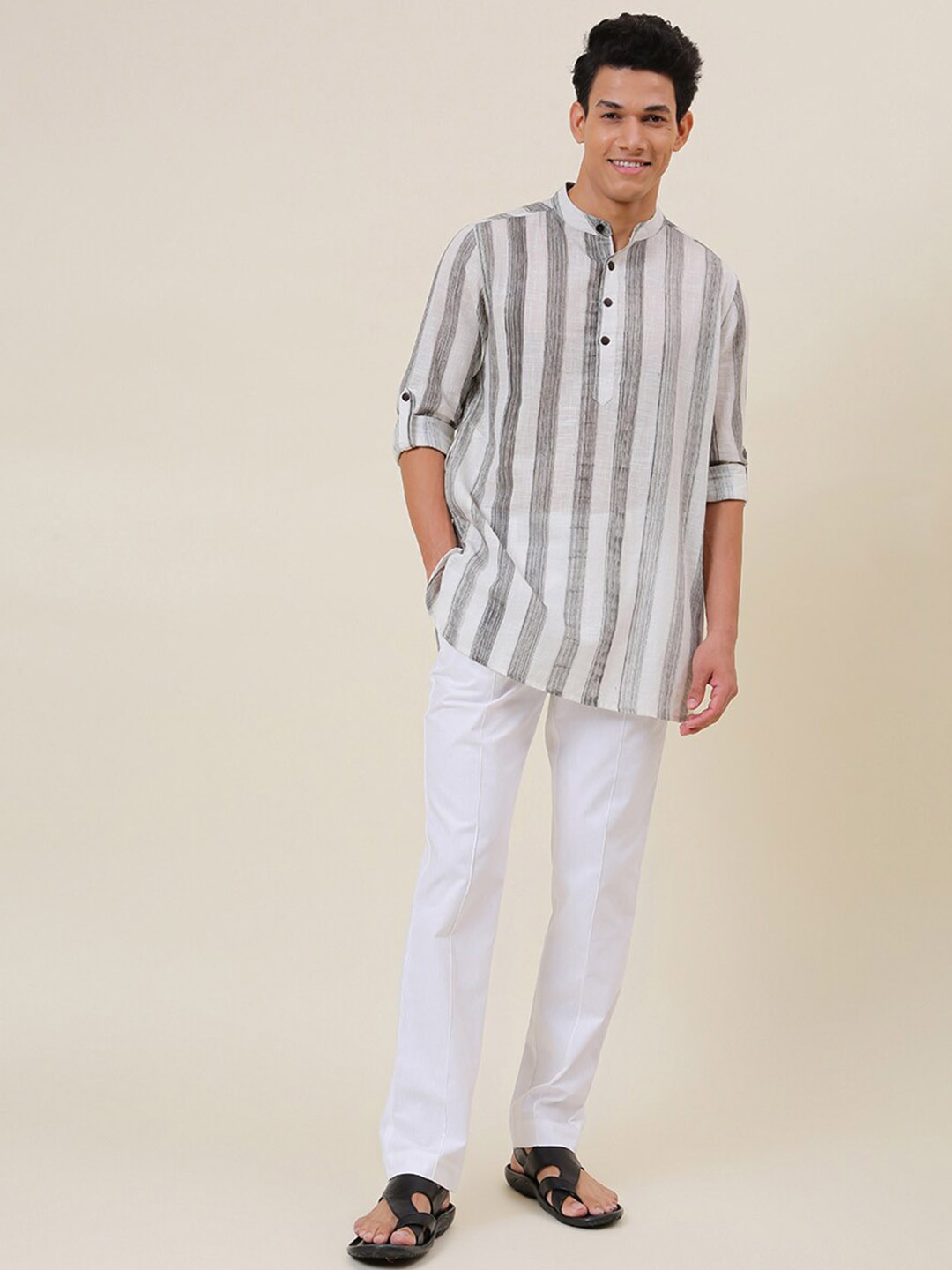 

Fabindia Men Printed Pure Cotton Kurta with Trousers, Grey