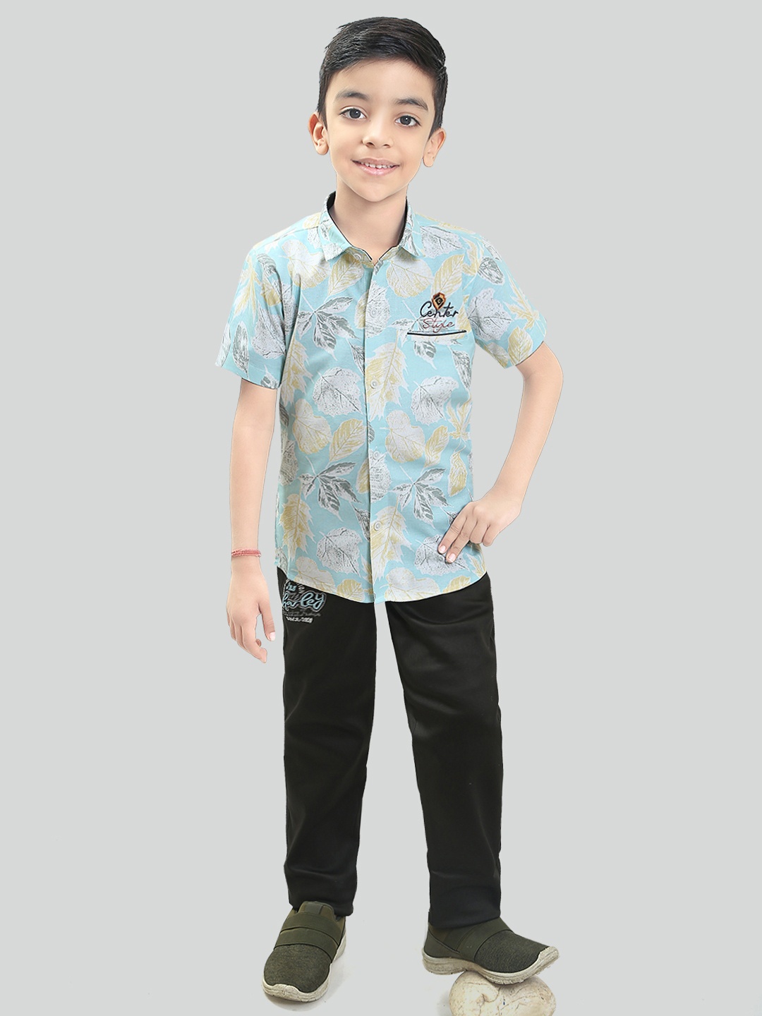 

TS TRENDS Boys Pure Cotton Printed Shirt with Trousers, Blue