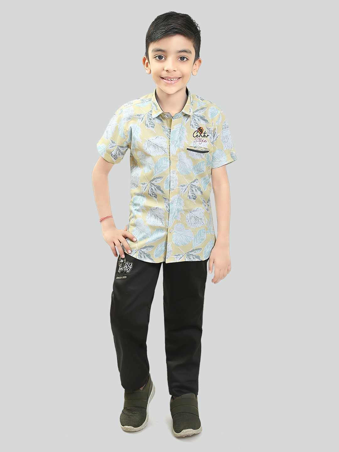 

TS TRENDS Boys Pure Cotton Printed Shirt with Trousers, Yellow