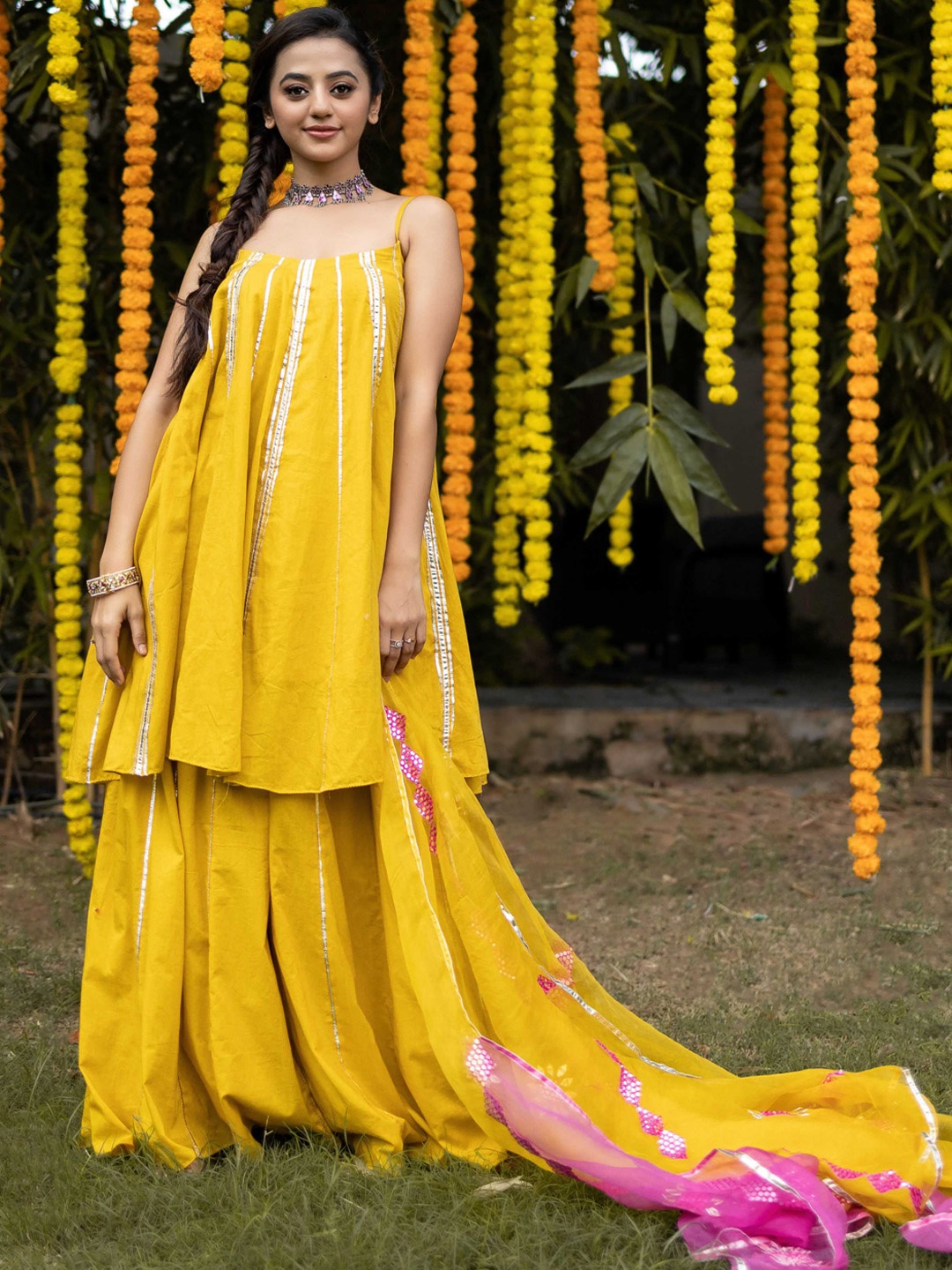 

AACHHO Women Zargul Gotapatti Sharara Set, Mustard