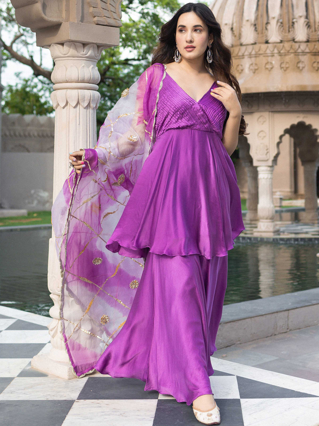 

AACHHO Women Moor Gotapatti Sharara Set, Purple