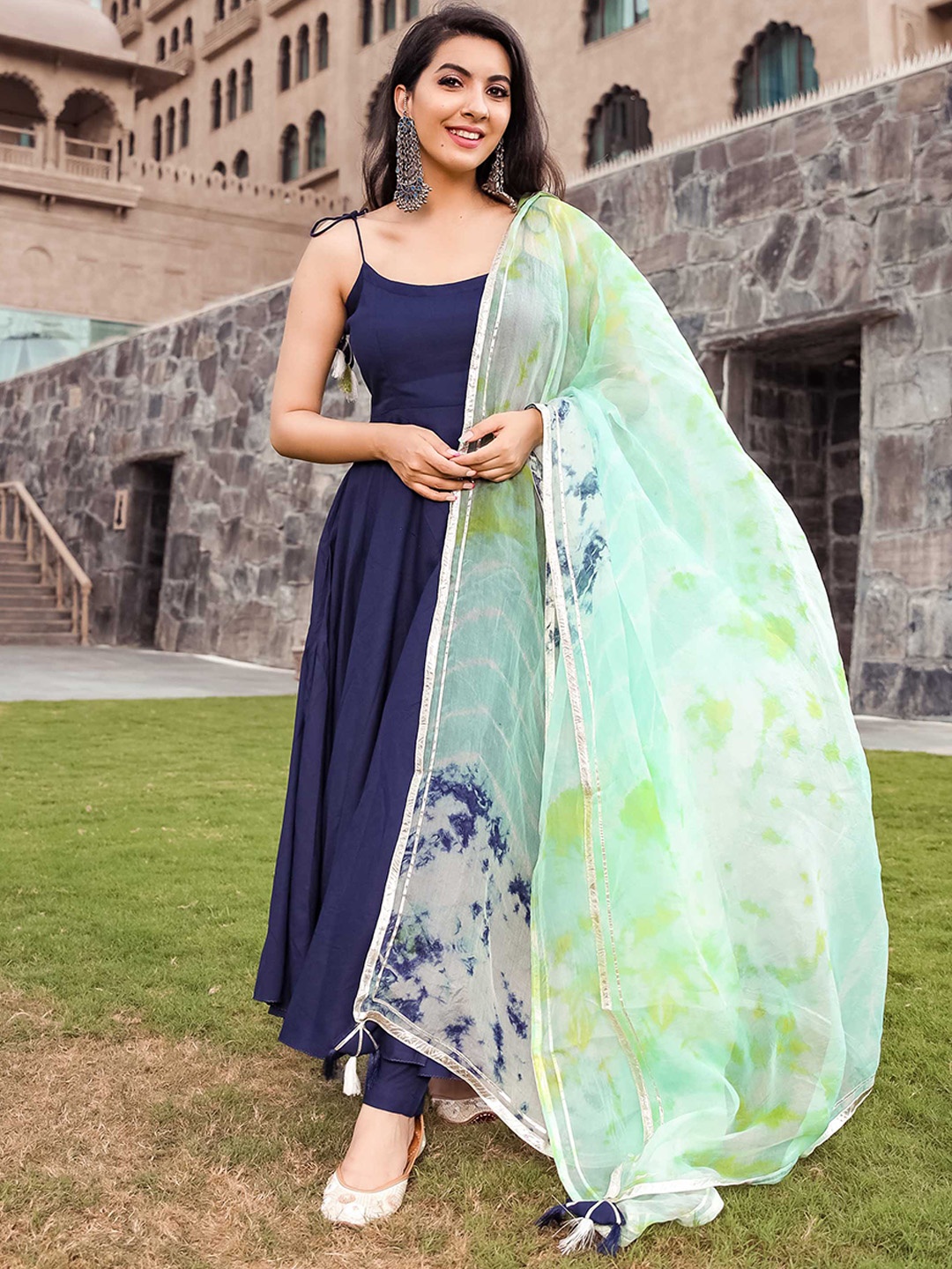 

AACHHO Women Navy Blue Kurta with Trousers & With Dupatta