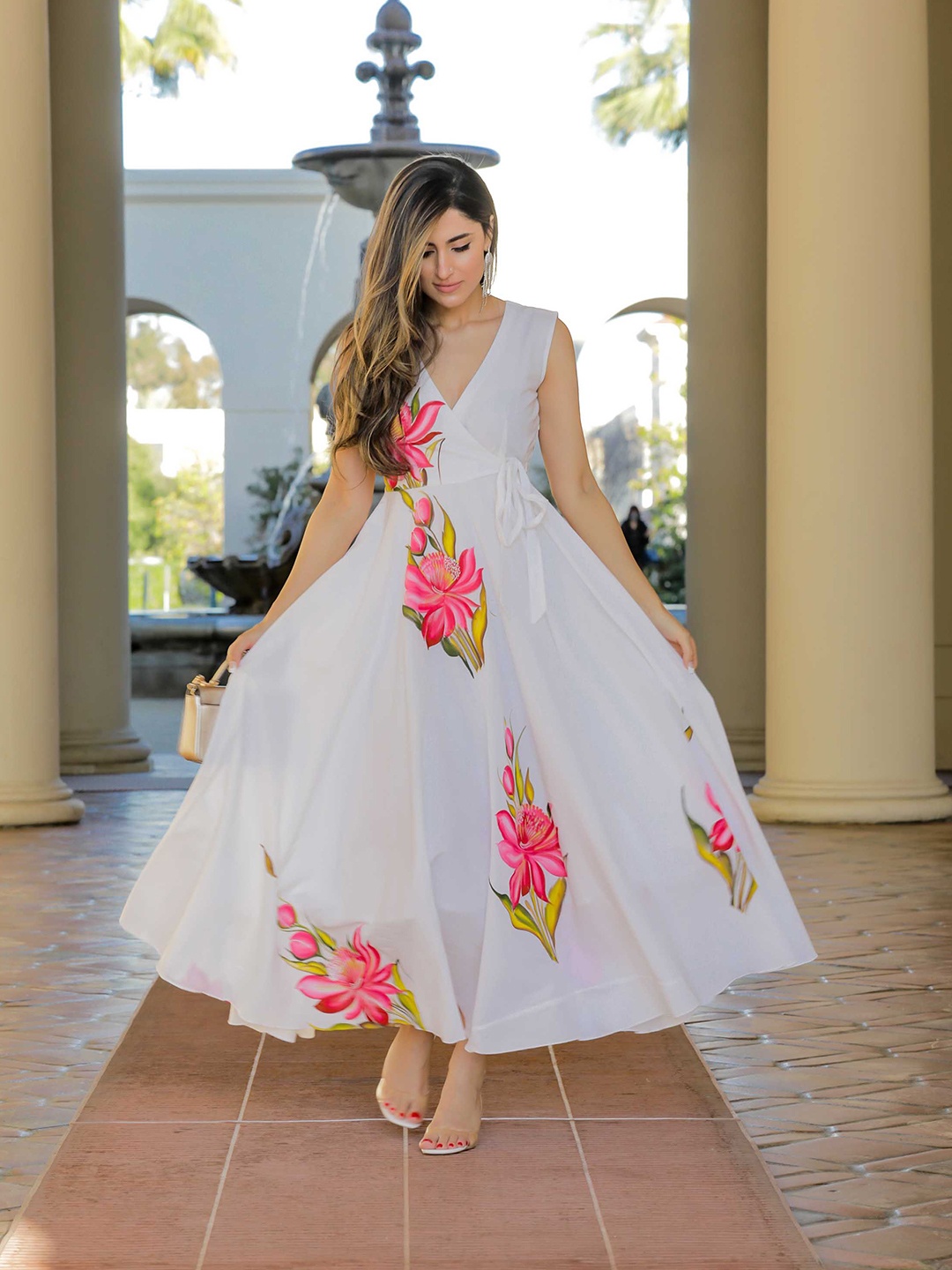 

AACHHO White Floral Cotton Maxi Dress