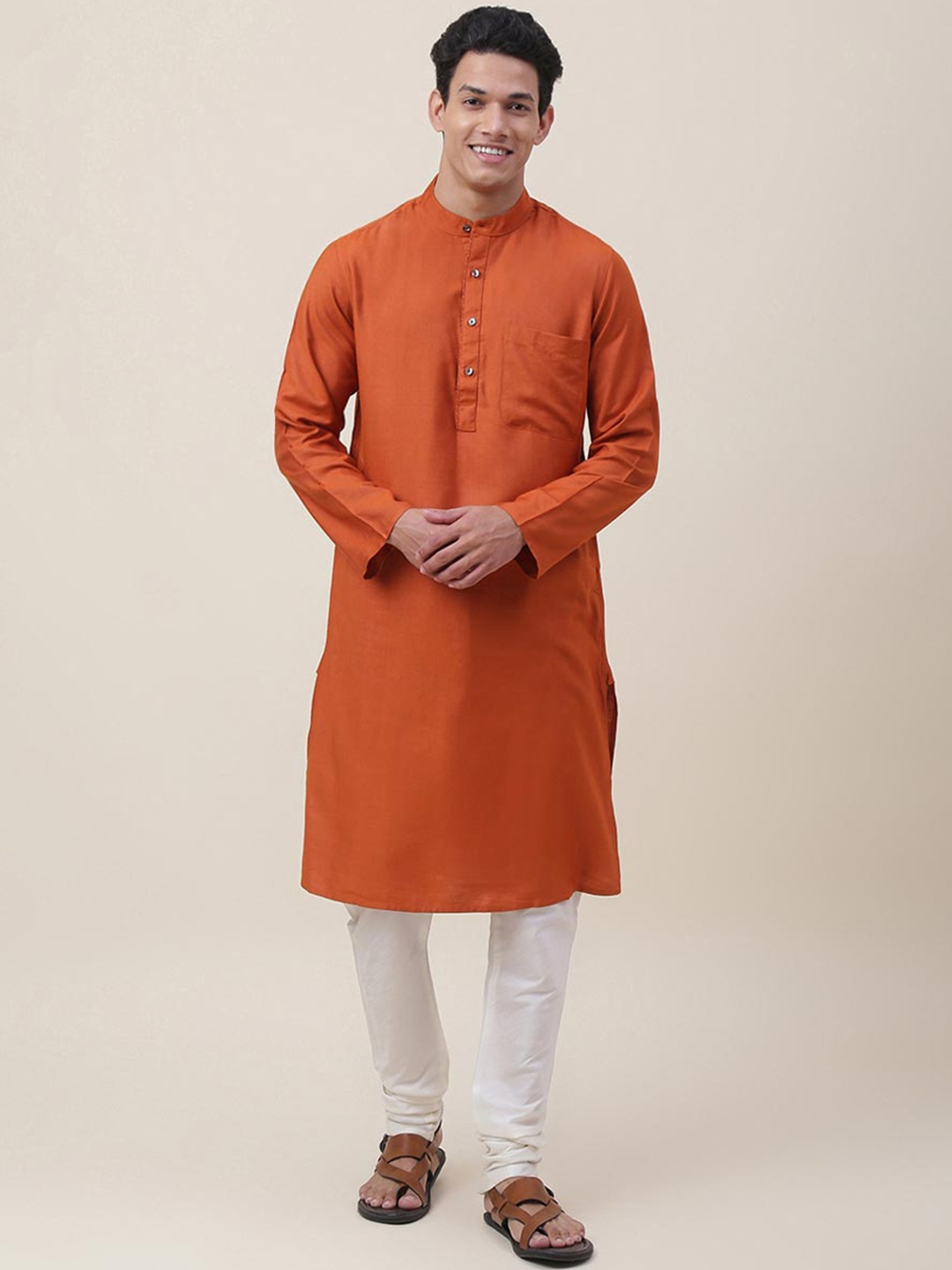 

Fabindia Mandarin Collar Straight Kurta, Rust