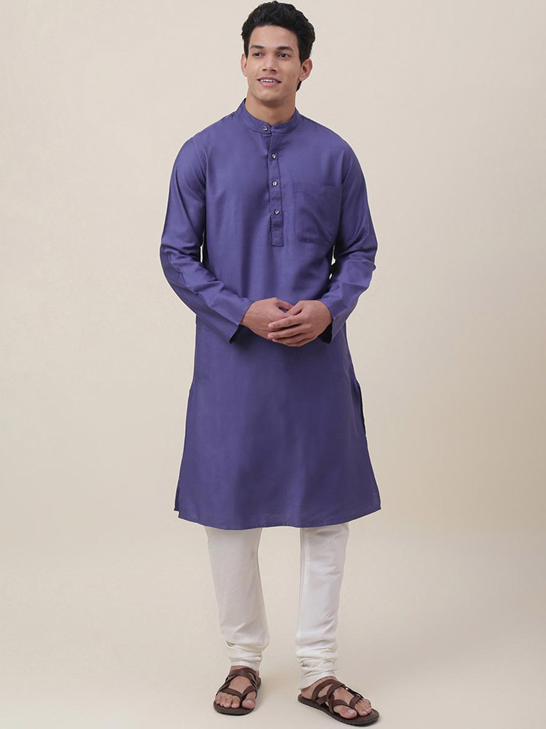 

Fabindia Men Mandarin Collar Kurta, Blue