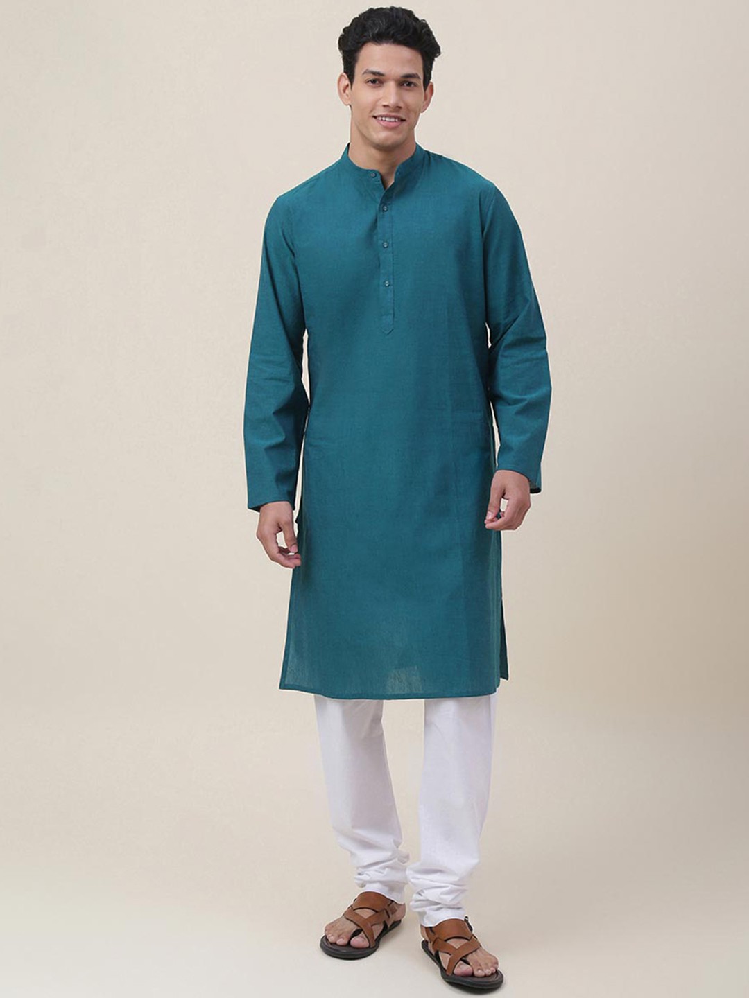 

Fabindia Mandarin Collar Straight Pure Cotton Kurta, Green