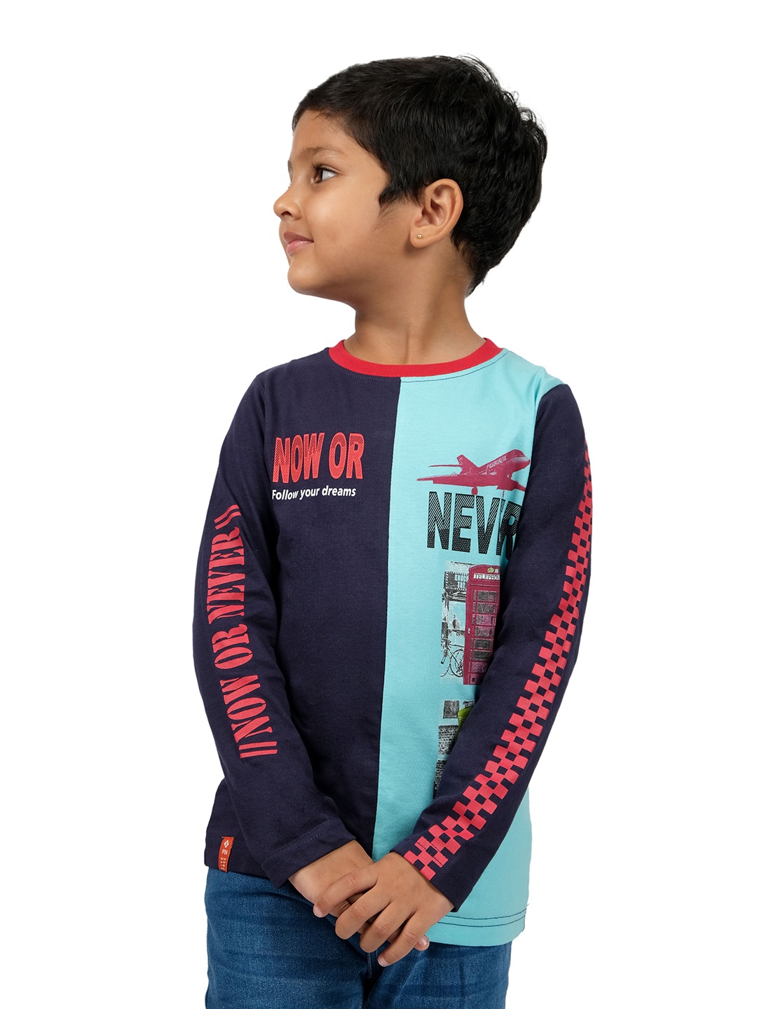 

3PIN Boys Typography Printed Cotton T-shirt, Navy blue