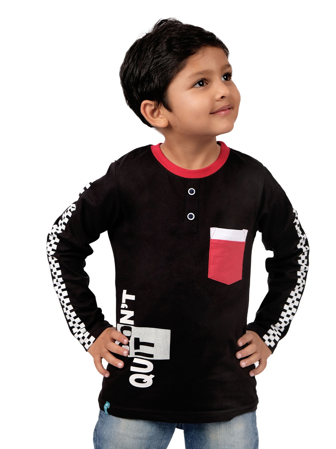 

3PIN Boys Typography Printed Cotton T-shirt, Black
