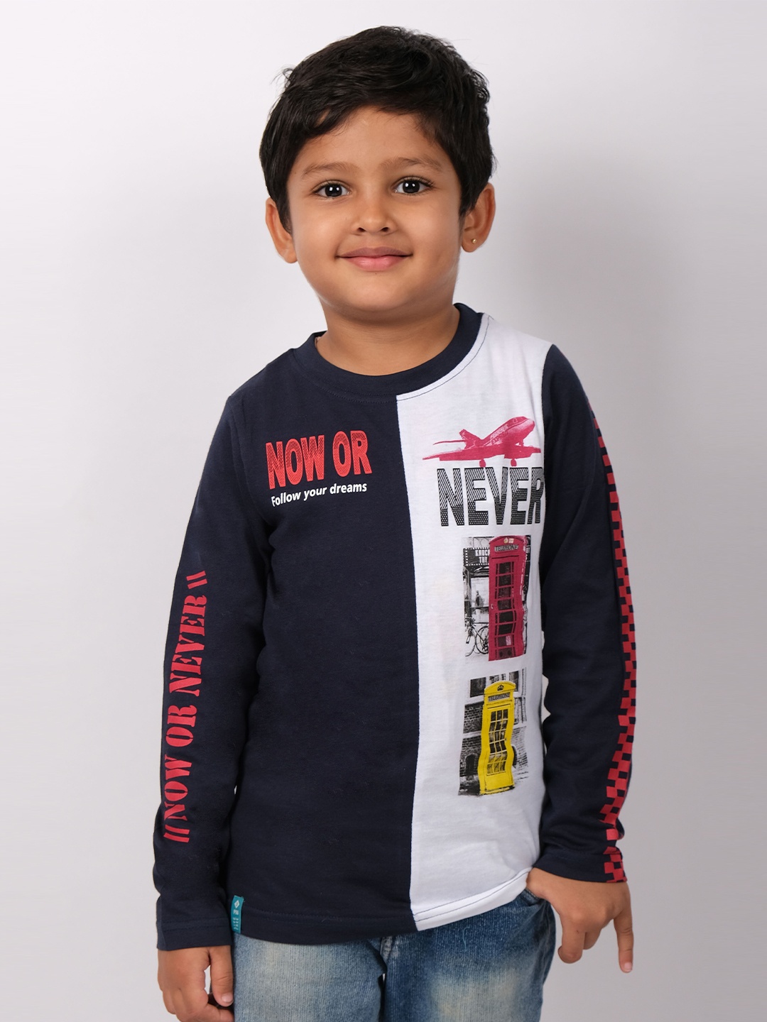

3PIN Boys Printed Cotton T-shirt, Navy blue