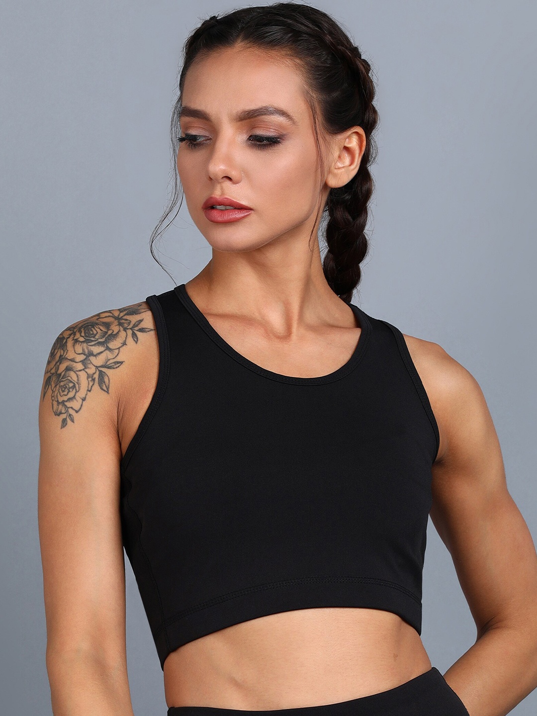

Rock Paper Scissors Full Coverage Racerback Sports Bra, Black