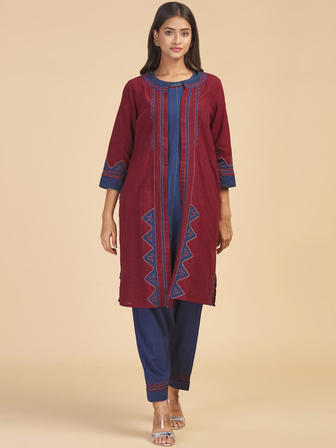 

Fabindia Women Printed Pure Cotton Kurta with Salwar, Red