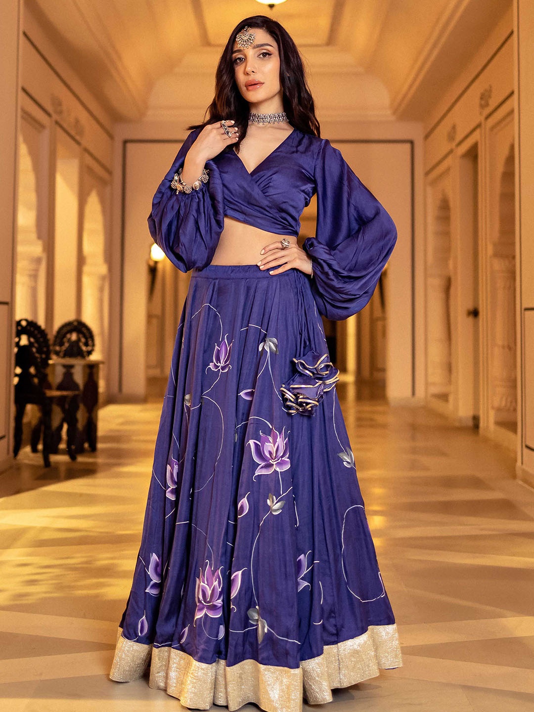 

AACHHO Women Zahri Handpainted Lehenga Set, Violet