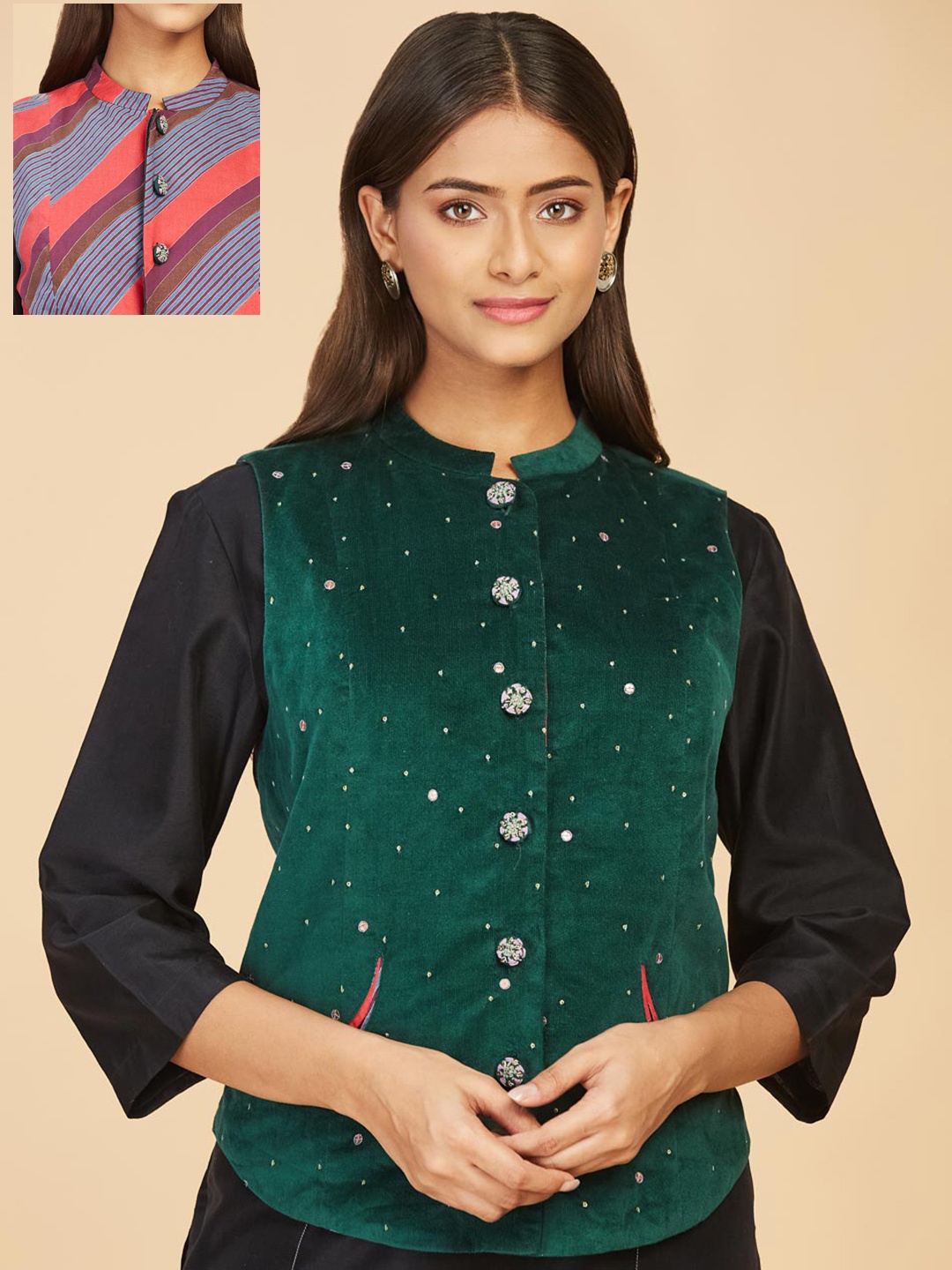 

Fabindia Women Embroidered Kurta, Green