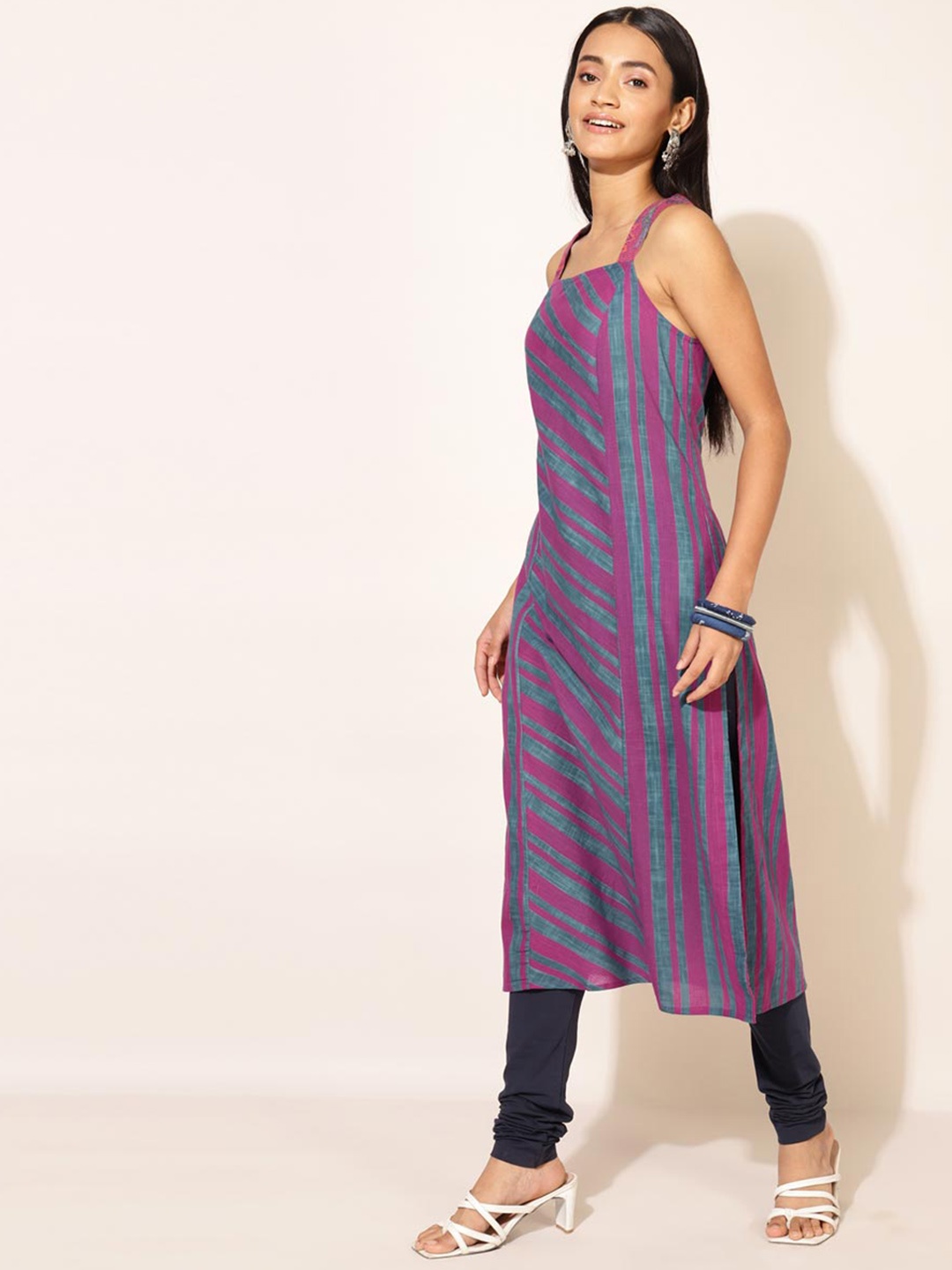 

Fabindia Women Striped Kurta, Purple