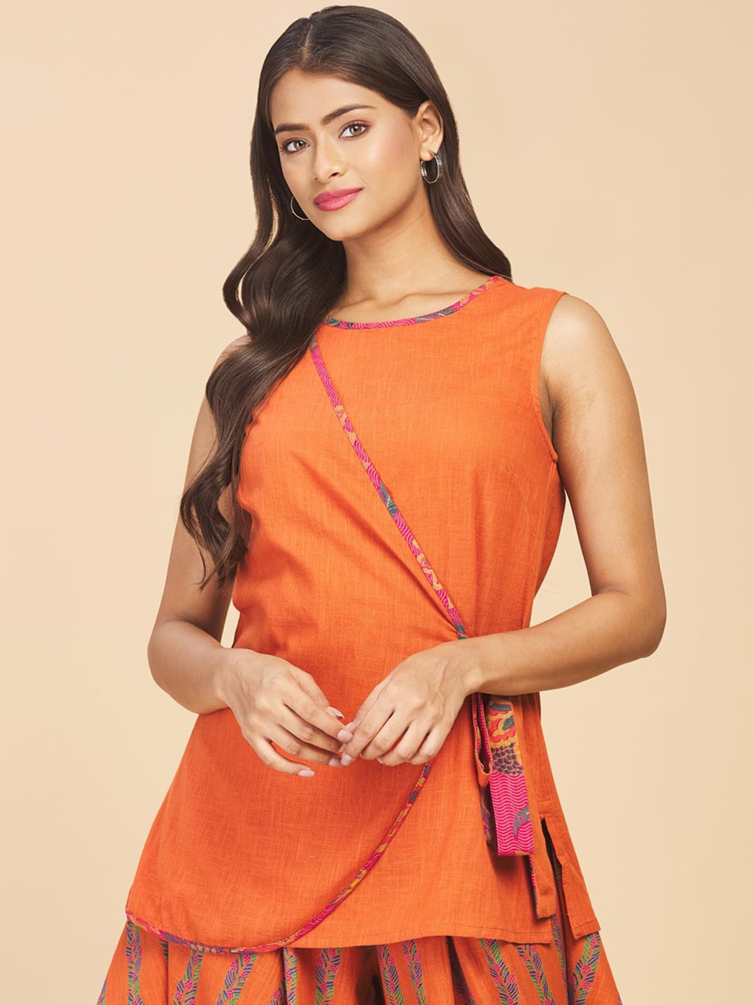 

Fabindia Women Angrakha Pure Cotton Kurti, Rust