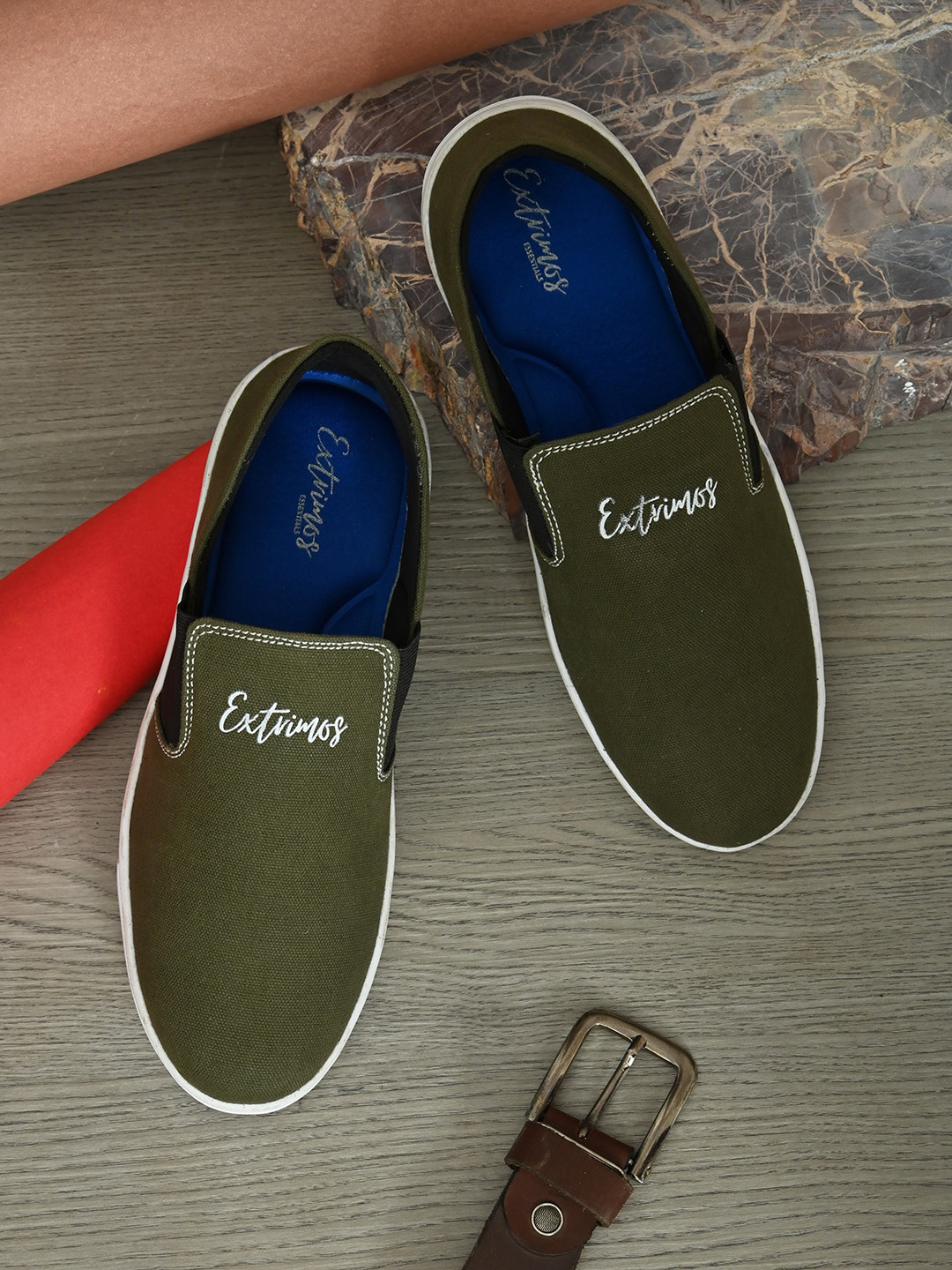 

EXTRIMOS Men Slip-On Sneakers, Olive