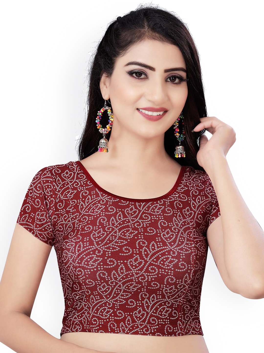 

HIMRISE Printed Saree Blouse, Coffee brown