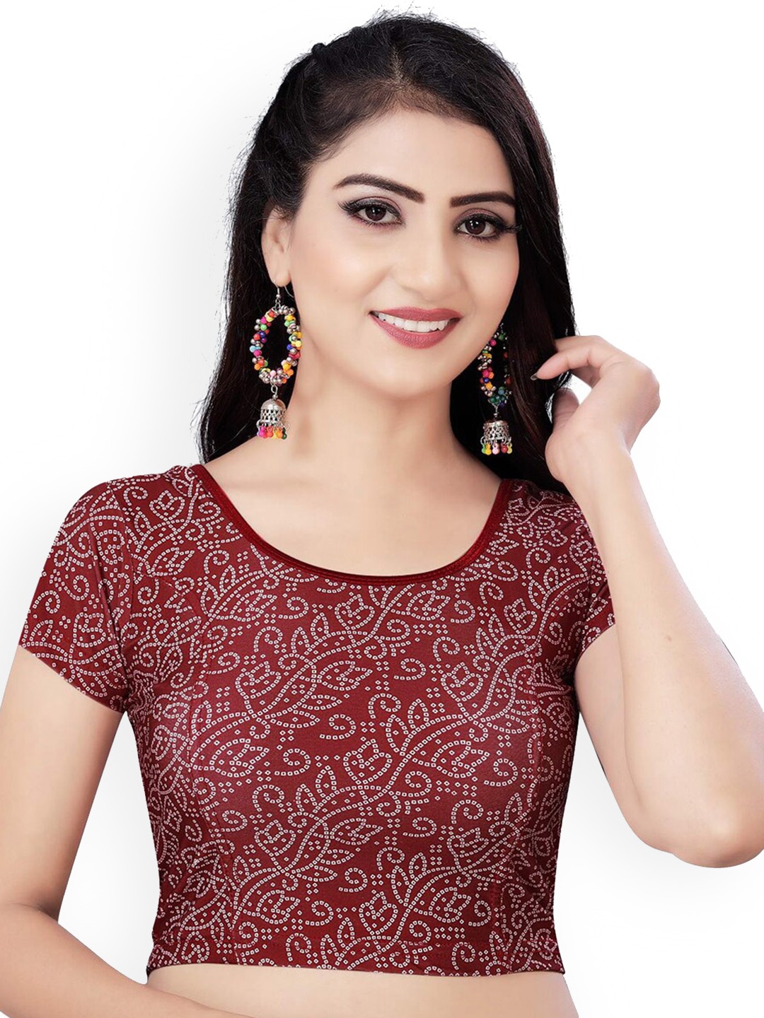 

HIMRISE Printed Short Sleeve Saree Blouse, Coffee brown