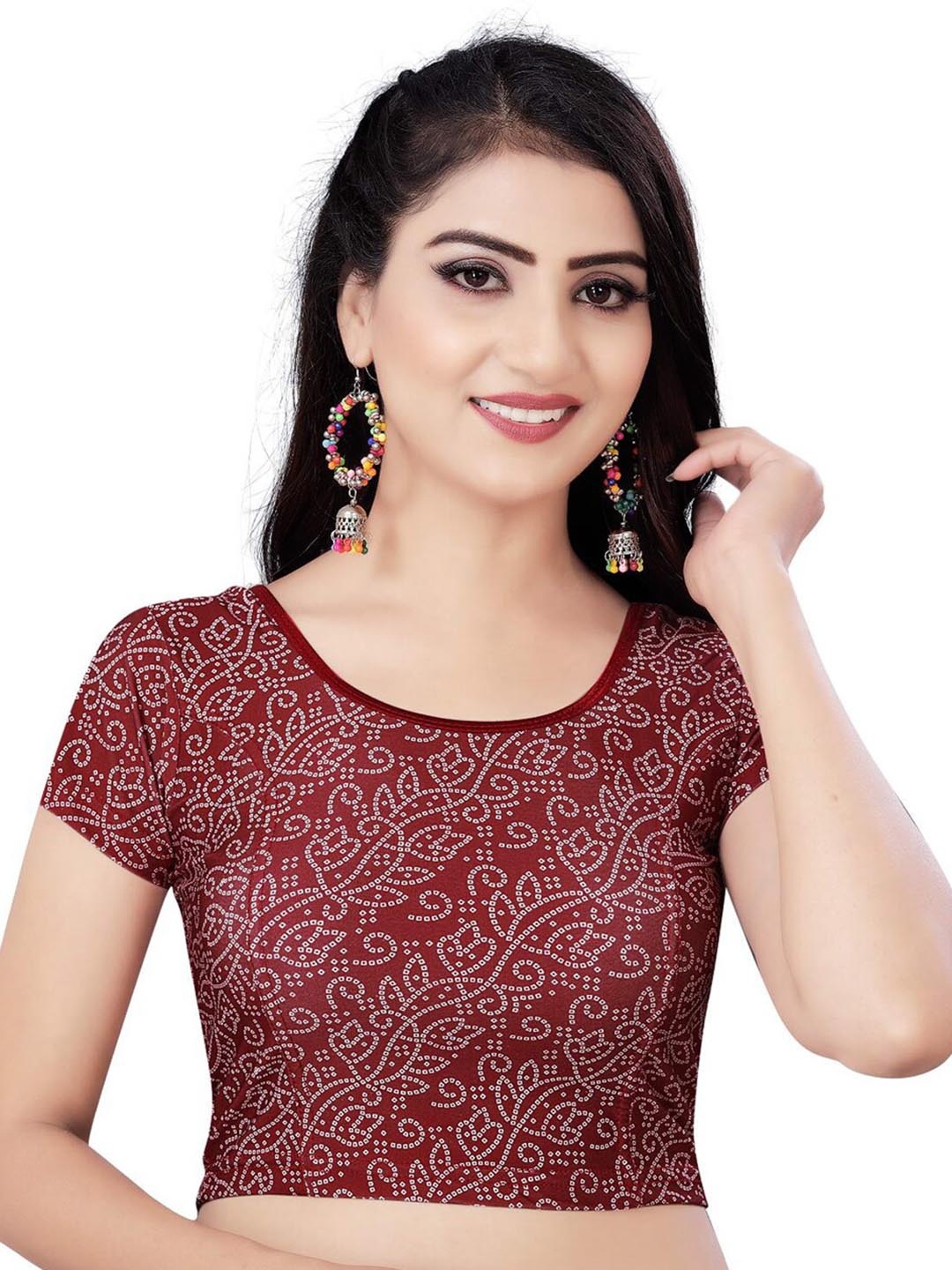 HIMRISE Printed Saree Blouse, Coffee brown