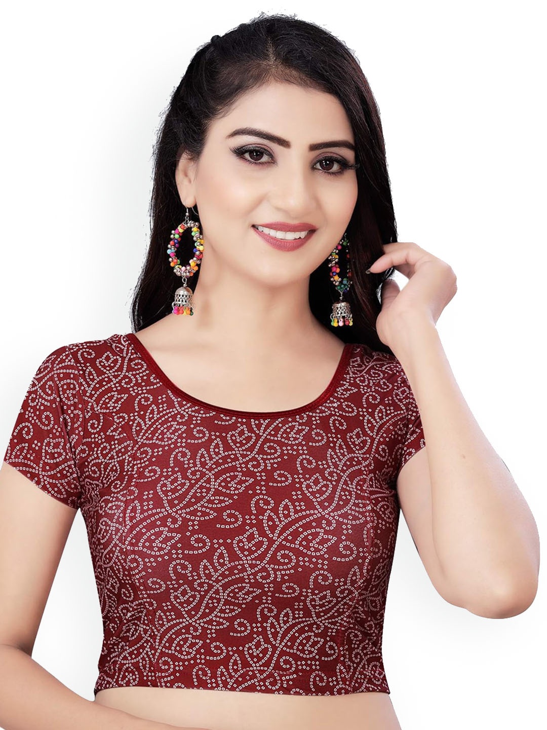 

HIMRISE Printed Short Sleeve Saree Blouse, Coffee brown