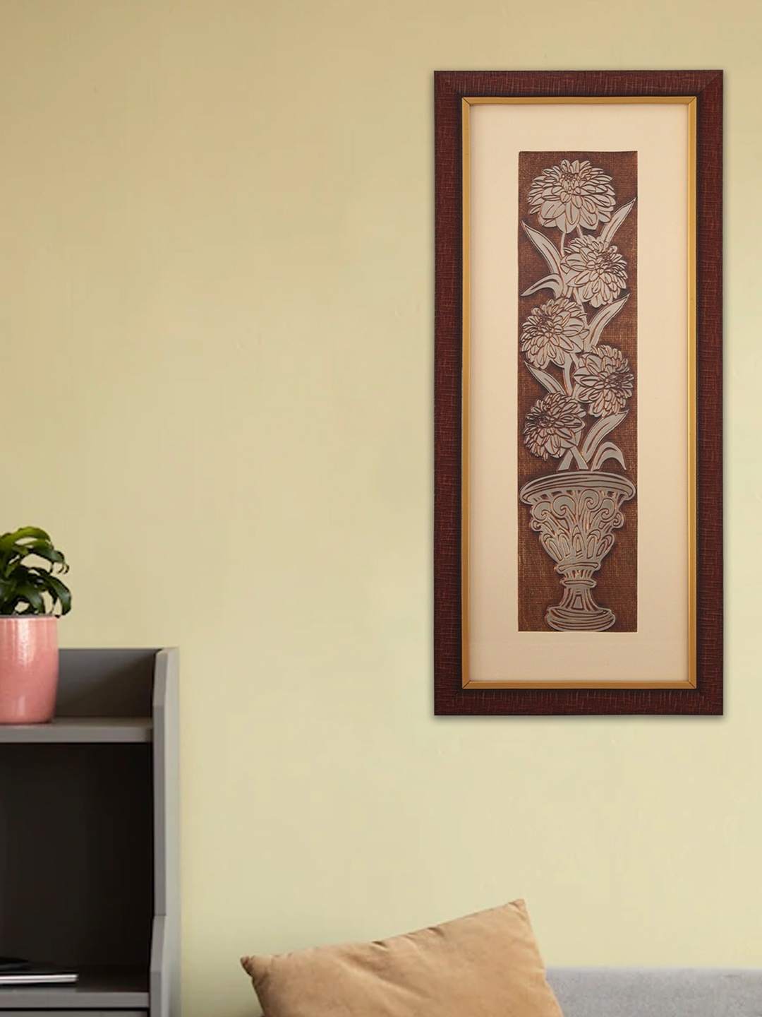 

SHREE KALA HOME DECOR Brown Bouquet Of Candytuft Ancient Egyptian Art Foil Embossed Painting Wall Art