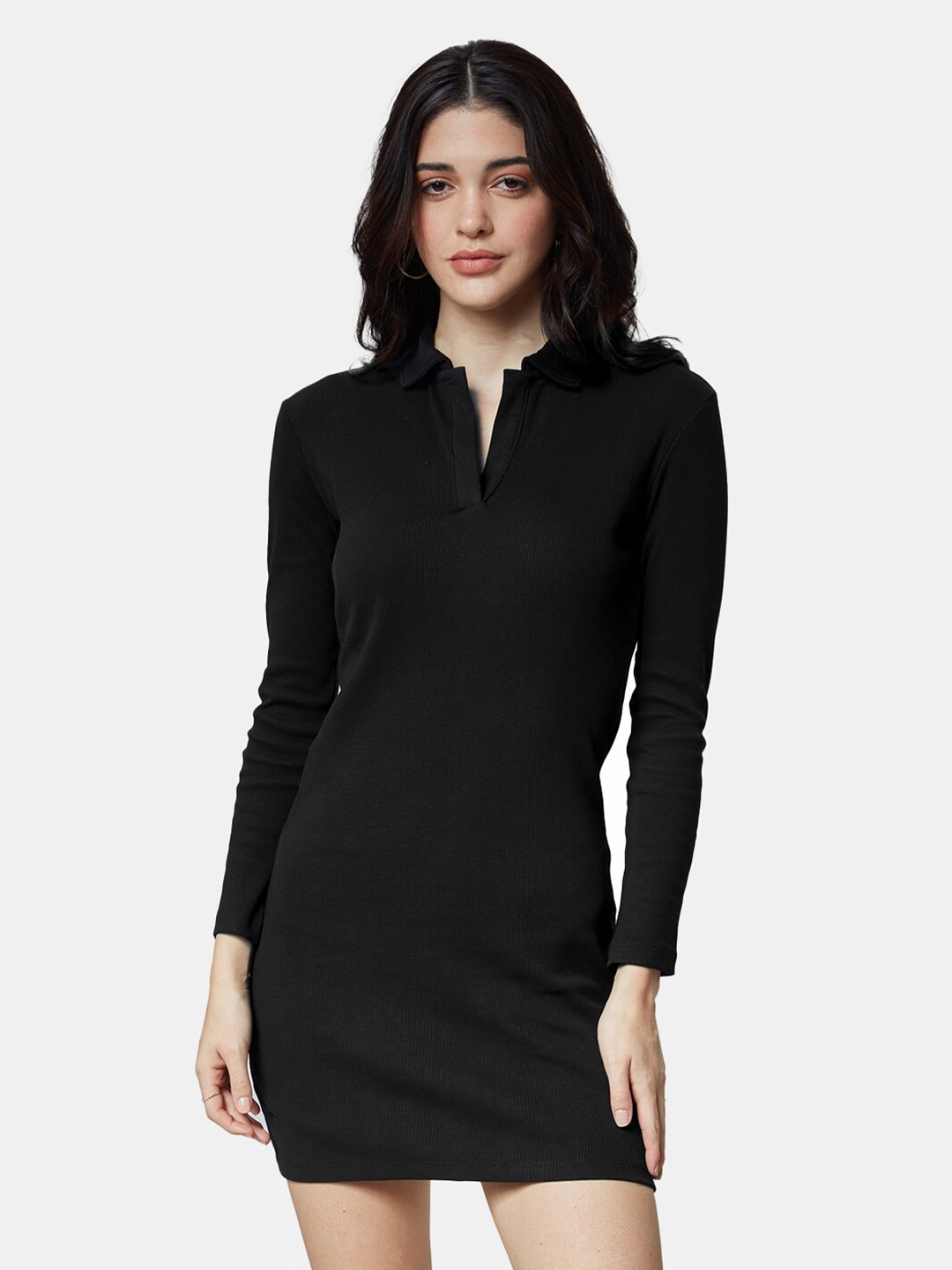 

The Souled Store Shirt Collar Bodycon Mini Dress, Black