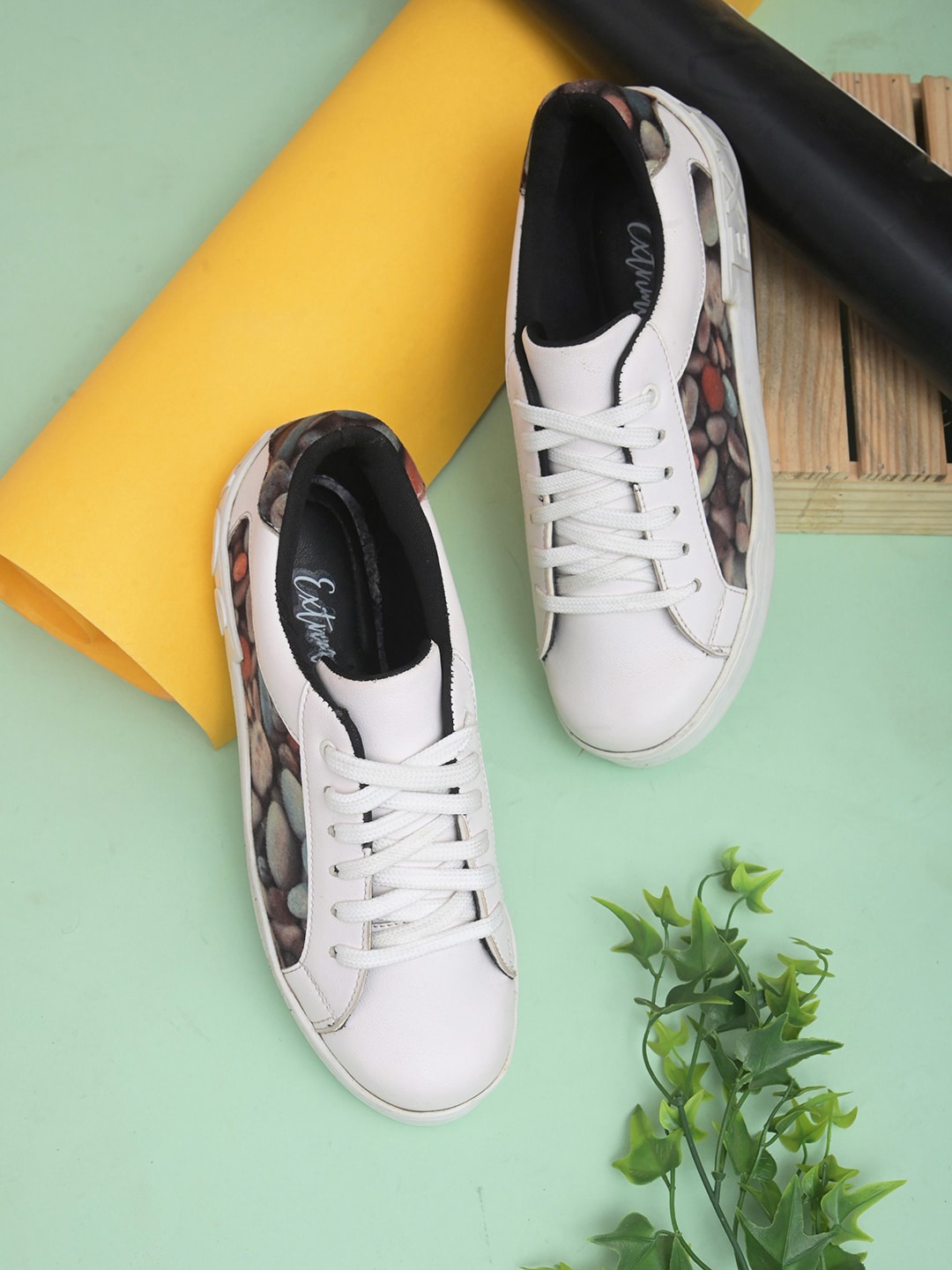 

EXTRIMOS Women Printed Suede Lightweight Sneakers, White