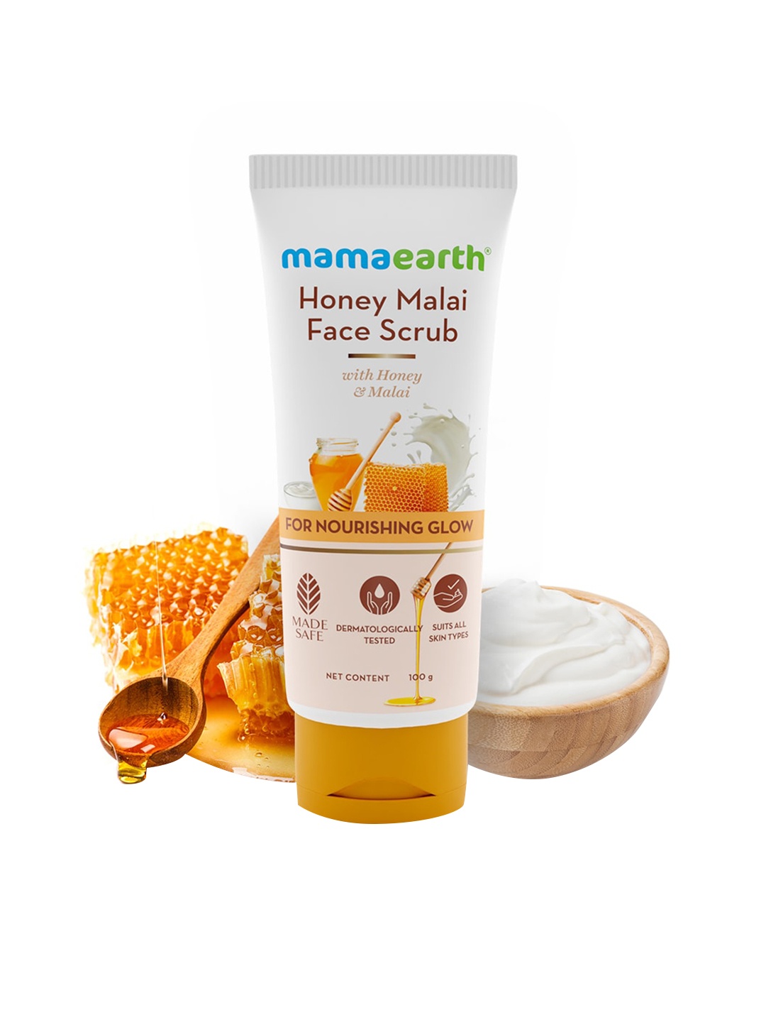

Mamaearth Honey Malai Face Scrub for Nourishing Glow 100 g, White