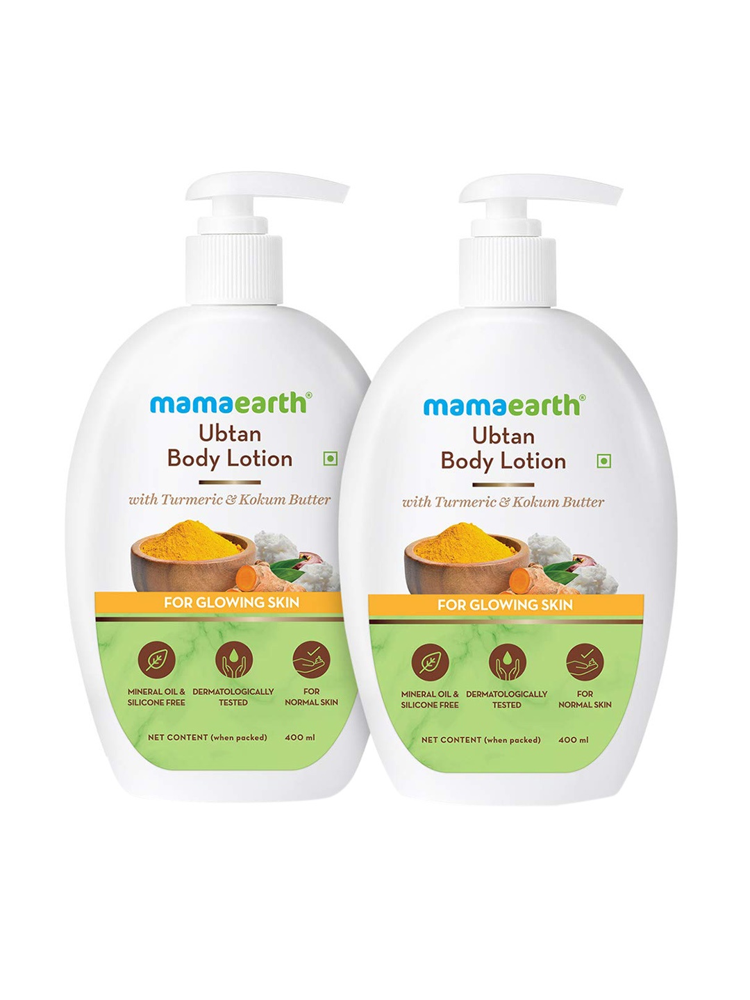 

Mamaearth Set Of 2 Ubtan Body Lotion with Turmeric & Kokum Butter - 400ml Each, White