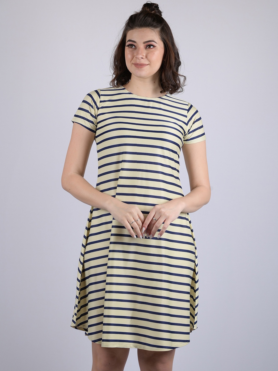 

OWO THE LABEL Off Striped Round Neck T-shirt Dress, Off white
